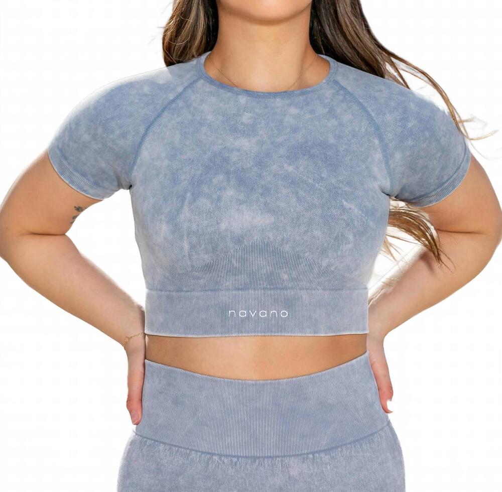 NEW NAVANO acid wash short sleeve crop top in sky grey